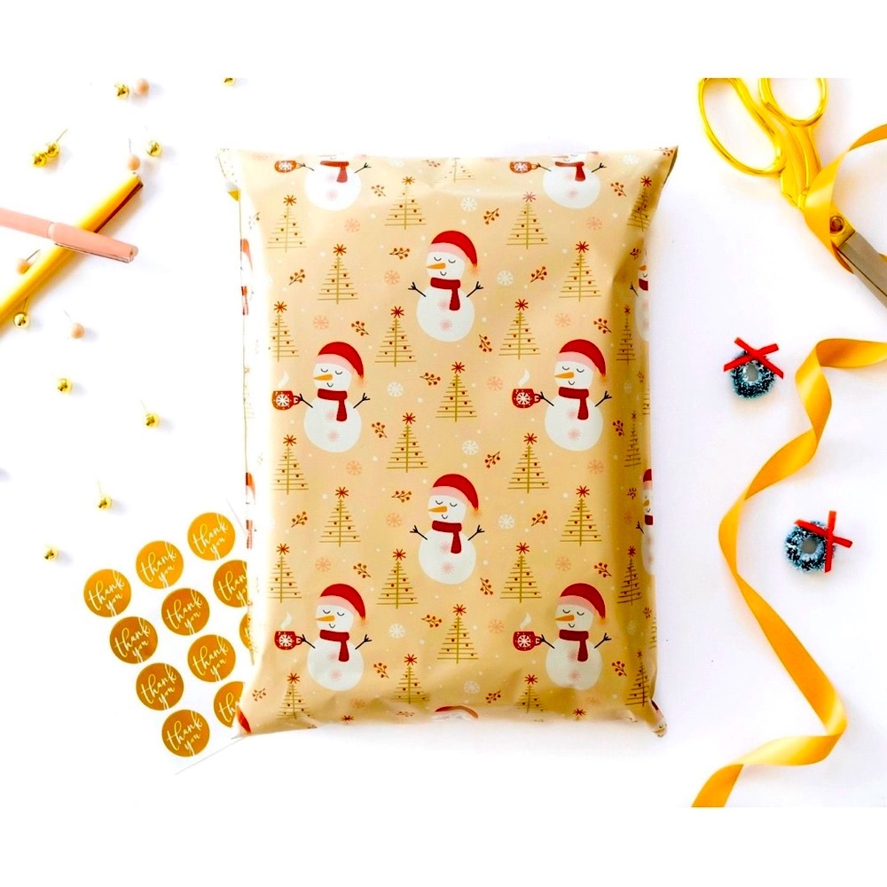 Christmas Snowman Poly Mailers 10x13 Pack of 25